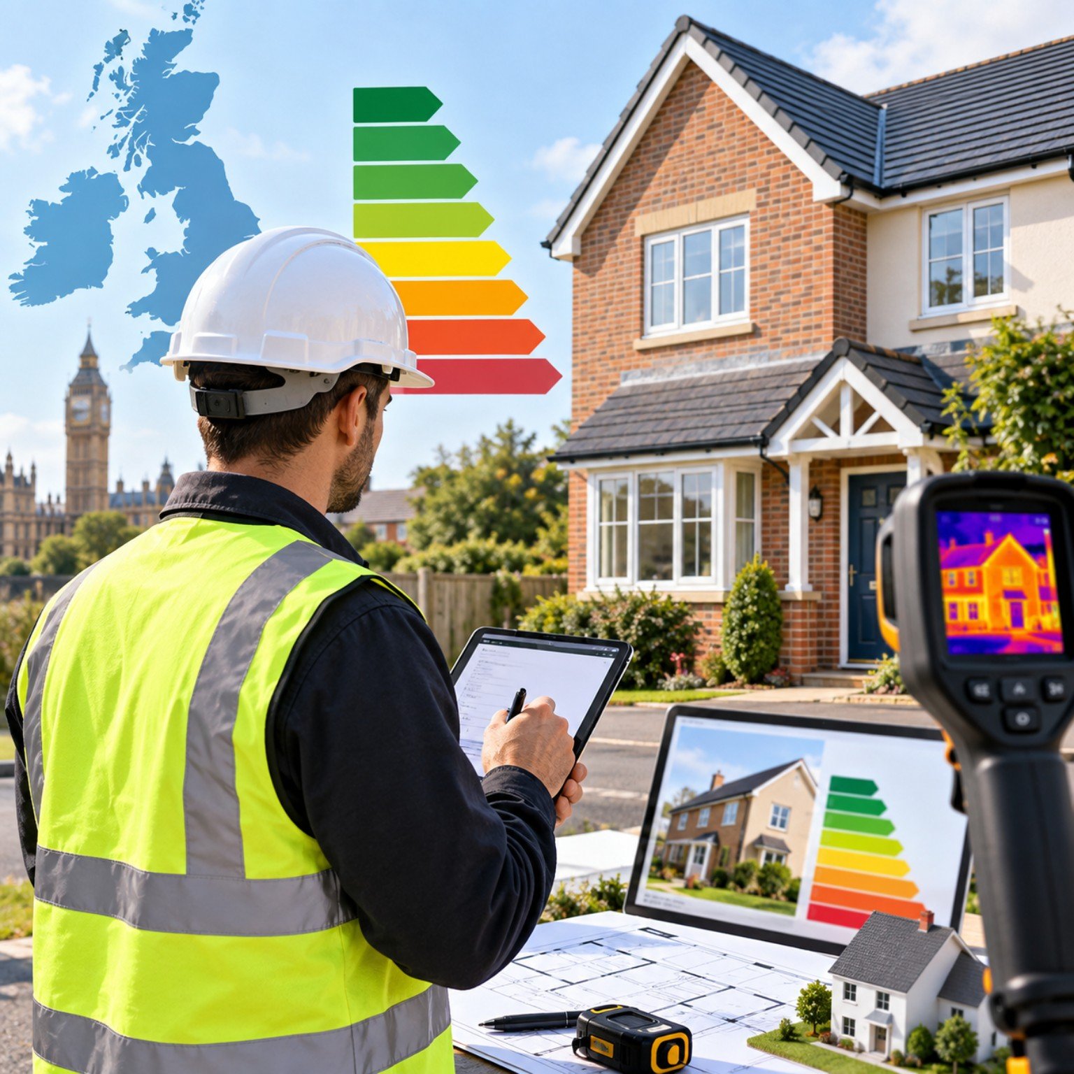 Energy assessor carrying out a domestic EPC assessment